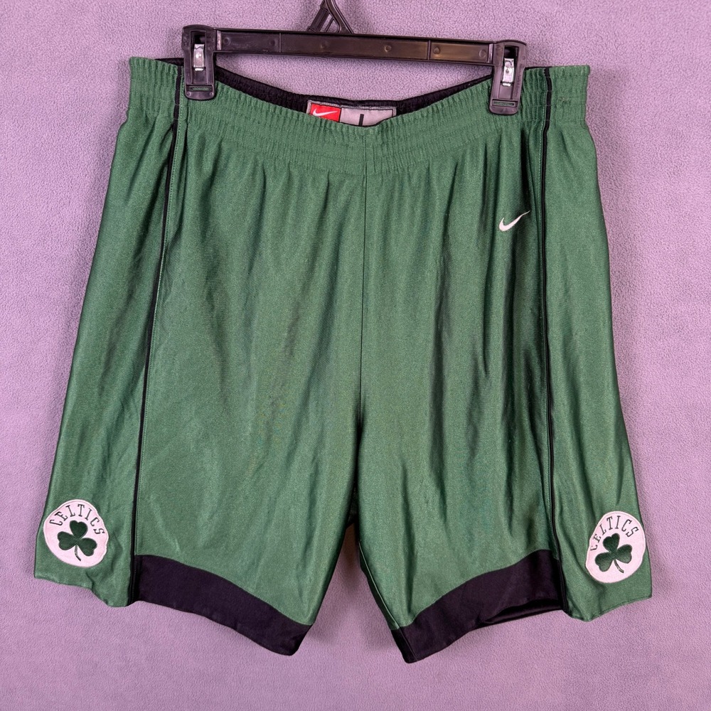 VTG Nike Celtics Reversible Basketball Shorts Mens L Green Black NBA Dazzle